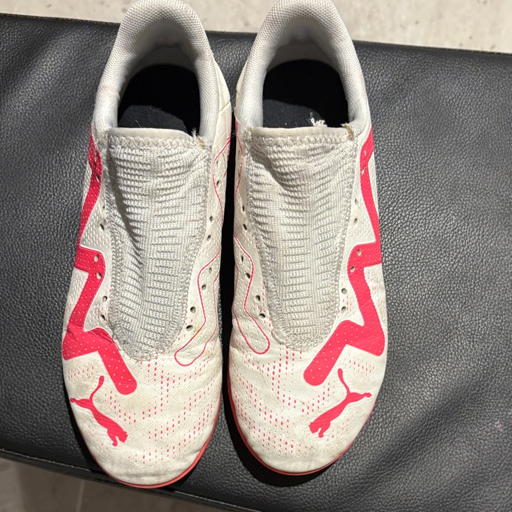 Puma White and Red Indoor Soccer Cleats
